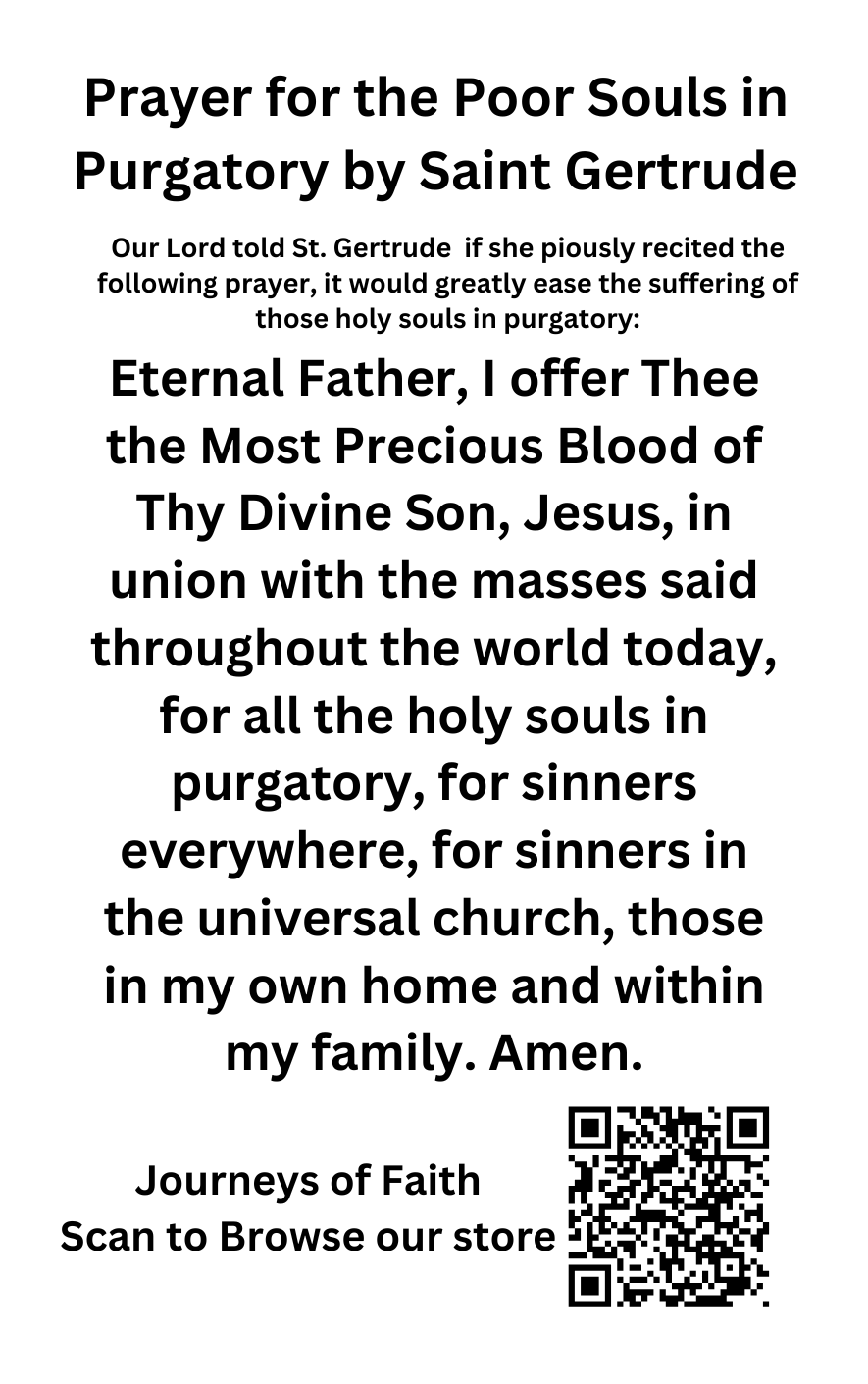 Prayer for the Holy Souls in Purgatory by Saint Gertrude Laminated Prayer card packages