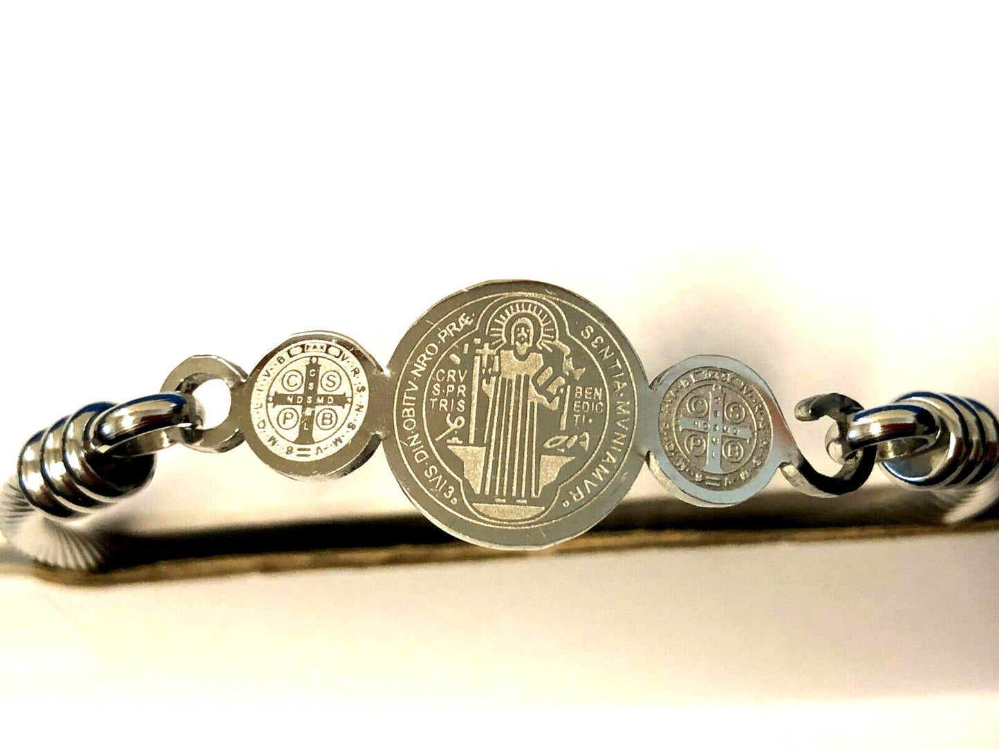 Saint Benedict Medal on Gold or Silver Bangle Bracelet, New - Bob and Penny Lord