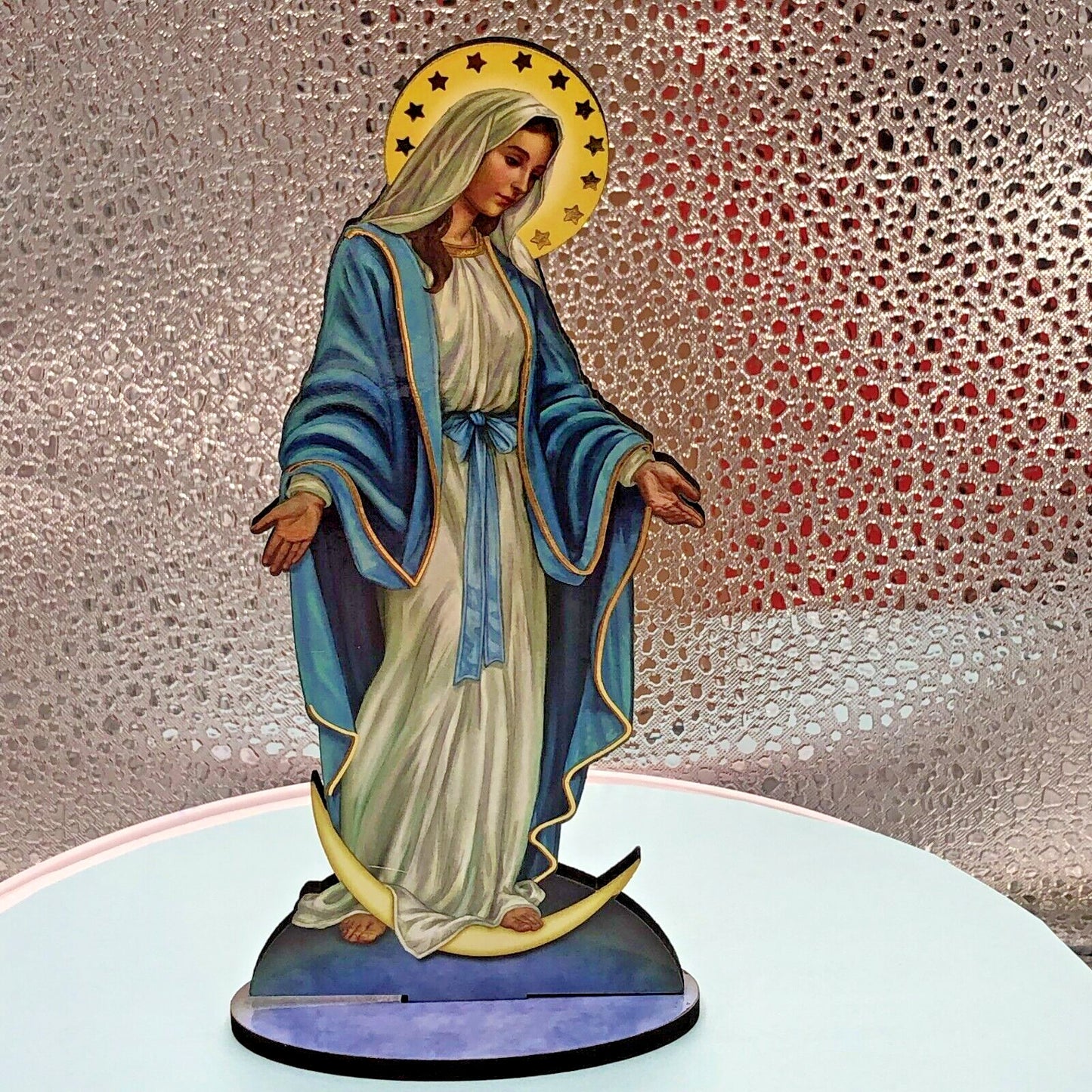 Our Lady of Grace 6" Laser Image on Thin Wood Statue, New #032 - Bob and Penny Lord