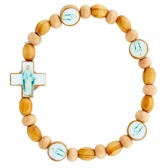 Our Lady of Grace Wood Bead Bracelet, New #MD-078