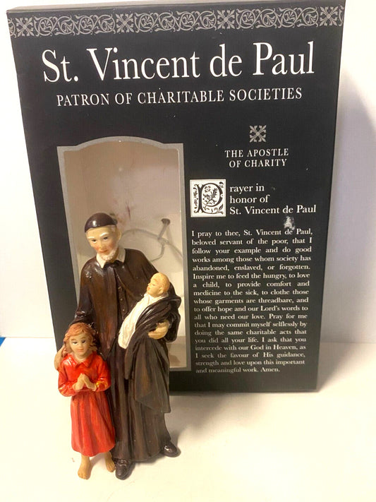 Saint Vincent de Paul Small 3.5"  Statue, + Bio & Prayer Card, New #RM-001