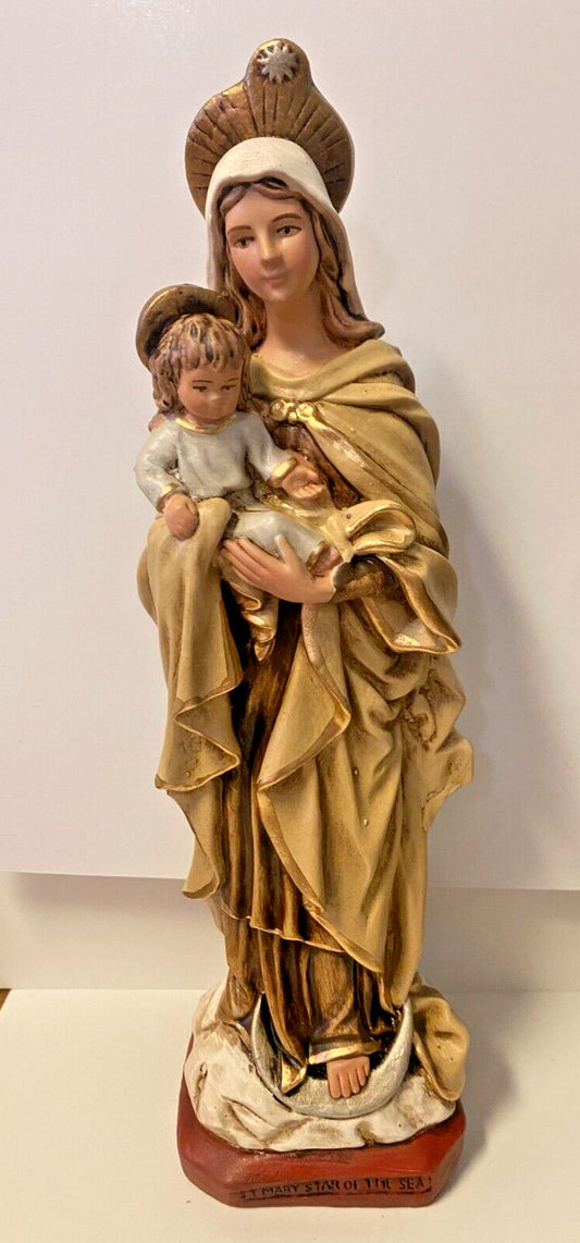 Our Lady Mary Star of the Sea Hand Painted 10.5" Statue, New From Colombia #L013