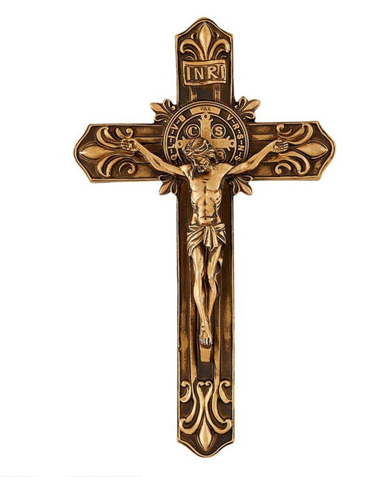 Saint Benedict Antique Gold 9" Crucifix ,  New #AB-130 - Bob and Penny Lord