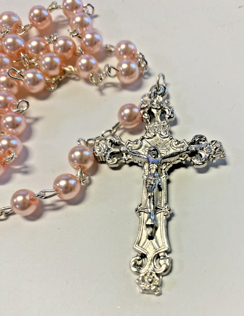 Pink Faux Pearl Rosary, New # AB-094 - Bob and Penny Lord