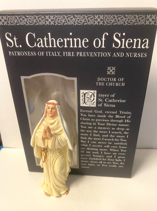 Saint Catherine of Siena Small 3.75"  Statue, Bio & Prayer Card, New #RM-017