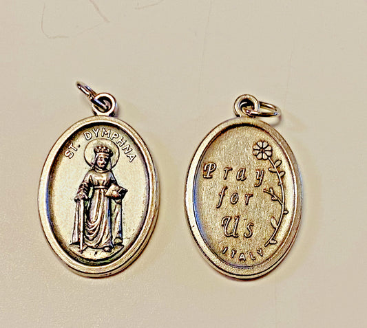 Saint Dymphna (Patron of Mental Disease) Silver tone Medal, New #MD-100