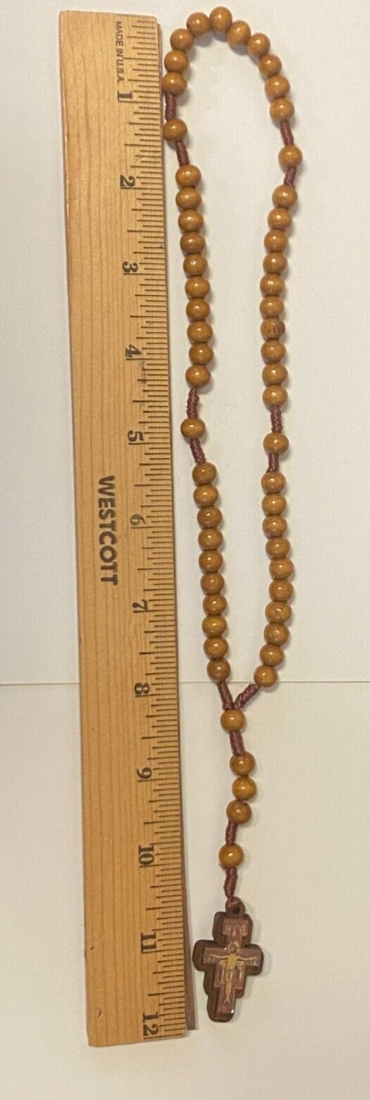 San Damiano Wood Bead Rosary, New - Bob and Penny Lord