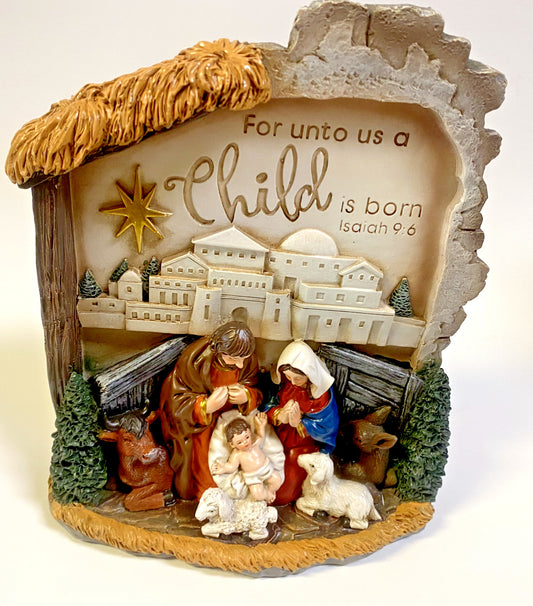 Nativity Scene Figurine/Plaque "For Unto Us a Child is Born", New # AB-248