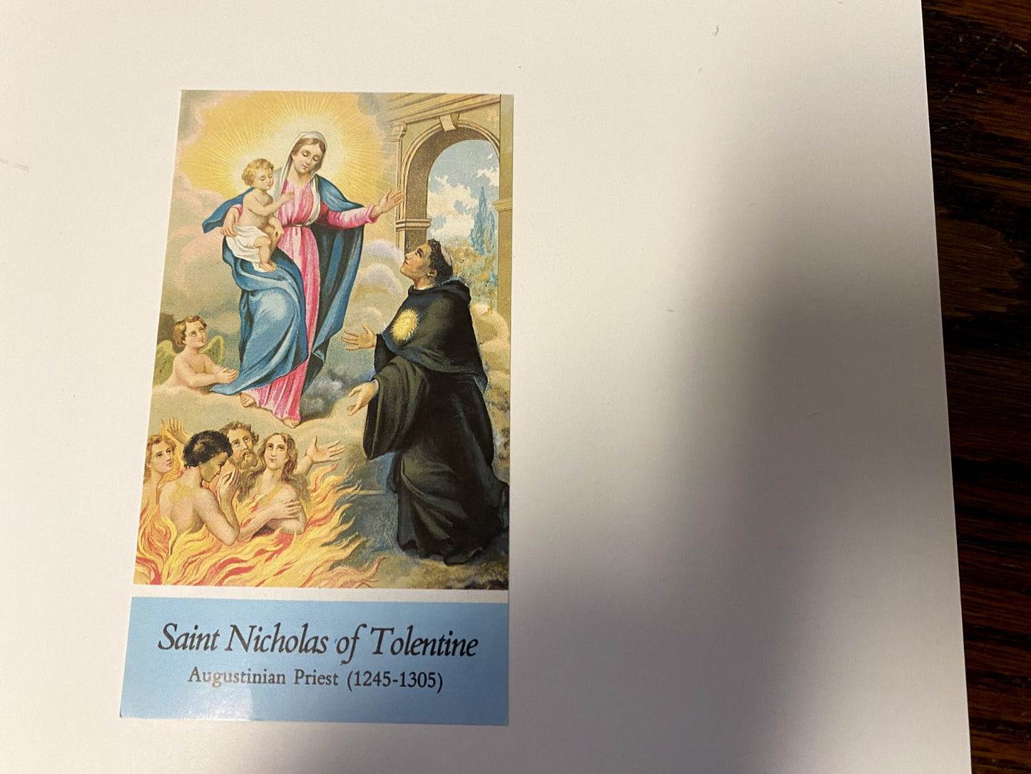 Saint Nicholas of Tolentino Prayer for the Dead Card, From Italy - Bob and Penny Lord