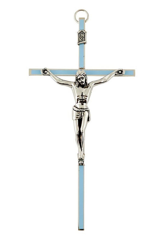 Silver & Blue Small 6" Crucifix,  New #AB-98-1