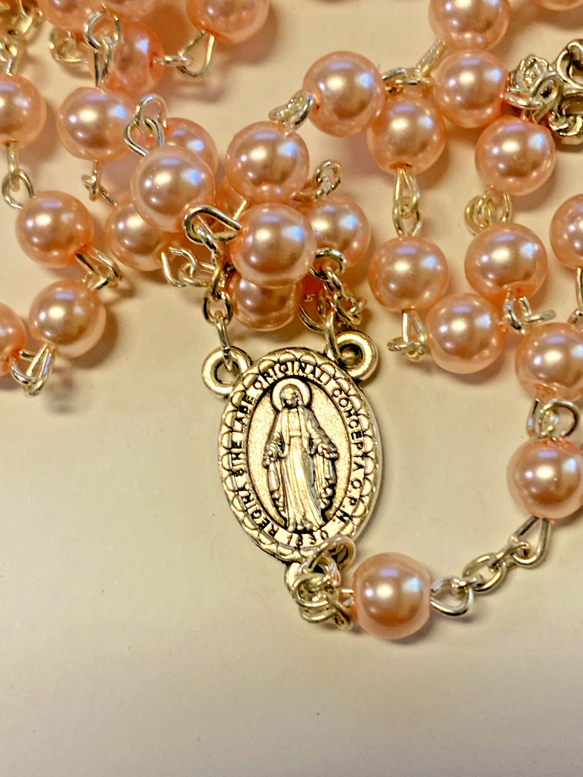 Pink Faux Pearl Rosary, New # AB-094 - Bob and Penny Lord