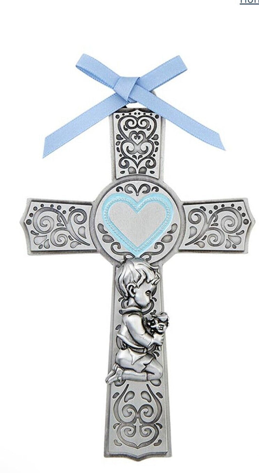 Boy's Blue Heart Crib Cross, New, #AB-161-3