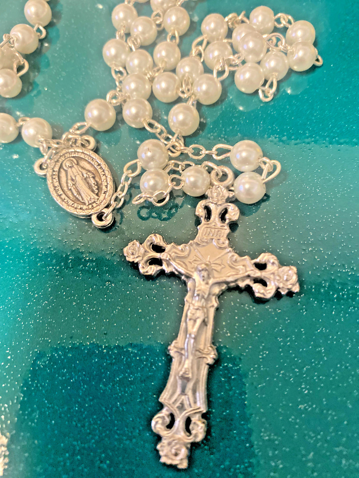 White Faux Pearl Rosary, New # AB-093