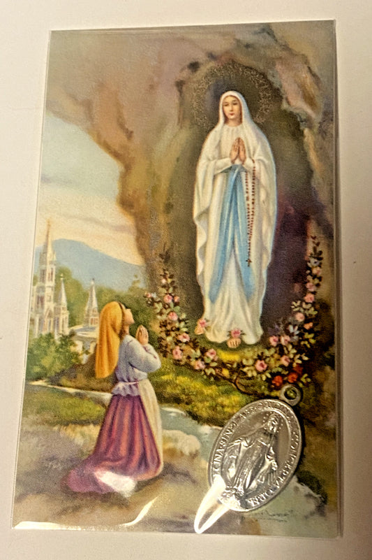 Our Lady of Lourdes & St Bernadette Image Card + Medal, New  #GFTSHP - Bob and Penny Lord