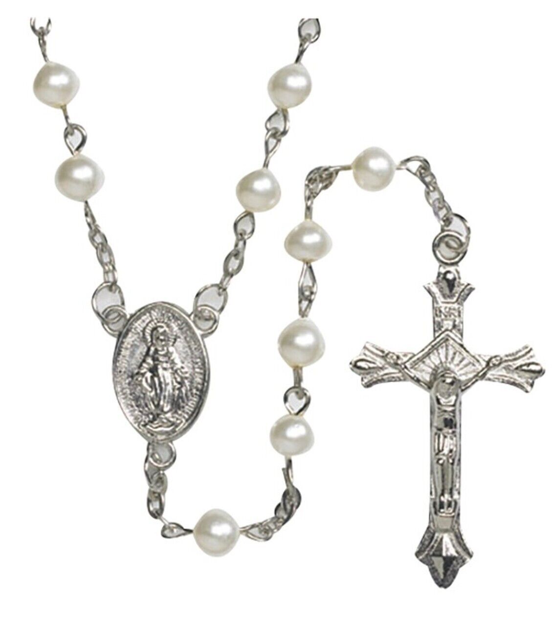 White Faux Pearl Rosary, New # AB-093