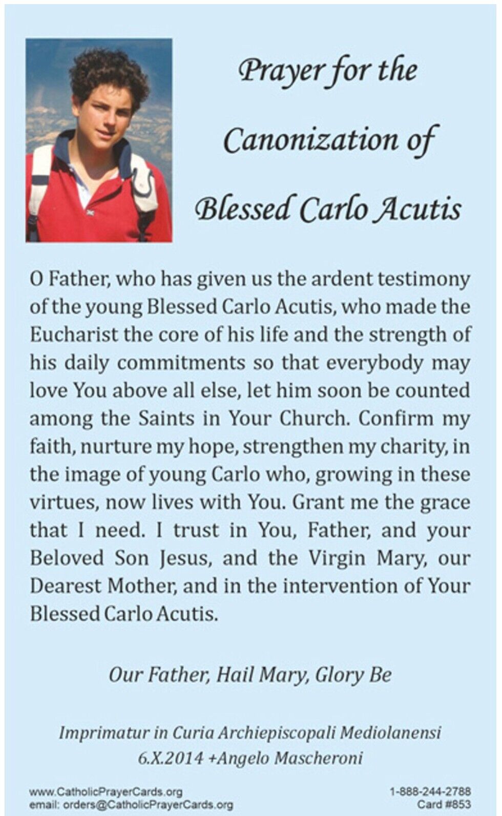 Prayer for  the Canonization of Blessed Carlo Acutis, New #PC-29