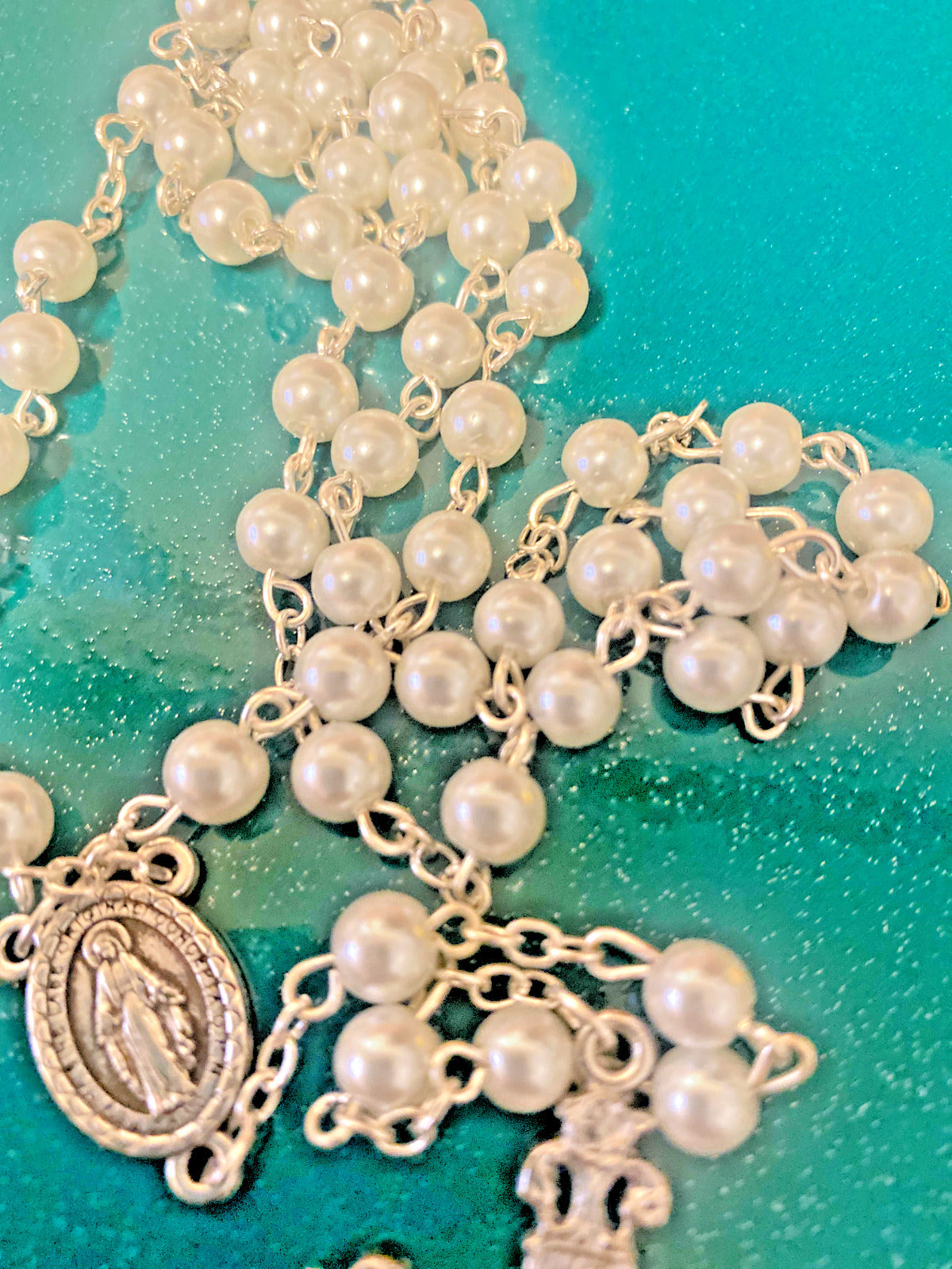 White Faux Pearl Rosary, New # AB-093