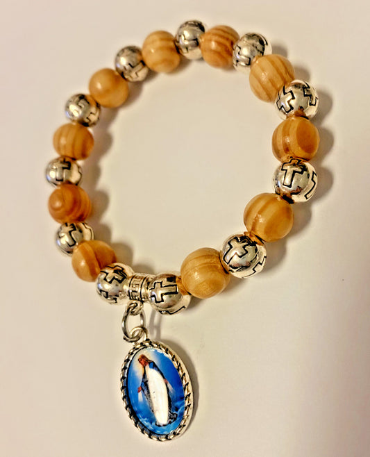 Our Lady of the MIraculous Medal Wood & Silver tone Beads, New #Gftshp - Bob and Penny Lord