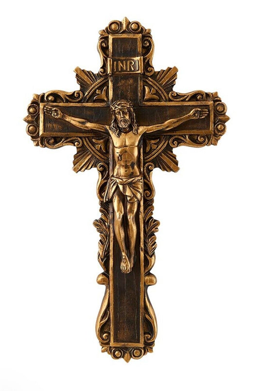 Bronze & Gold Flourish Accent, Wall  Crucifix 9", New #AB-132 - Bob and Penny Lord