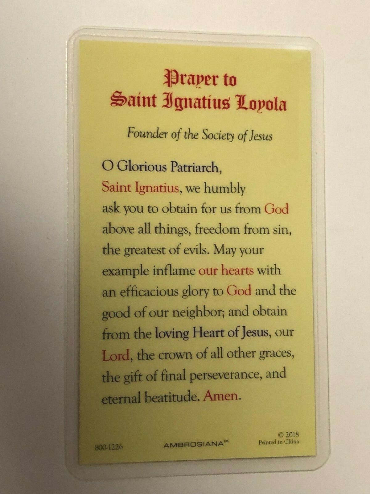 Saint Ignatius of Loyola Laminated Prayer Card, New (2)