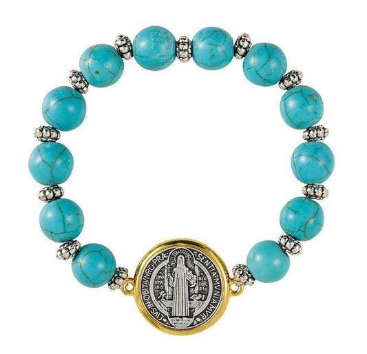 Saint Benedict Turquoise Bead 7.5" Bracelet , New #AB-277-R2