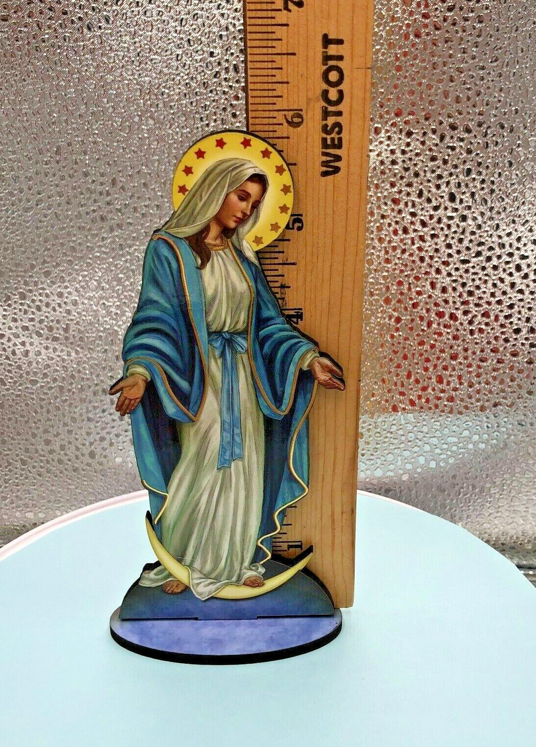 Our Lady of Grace 6" Laser Image on Thin Wood Statue, New #032