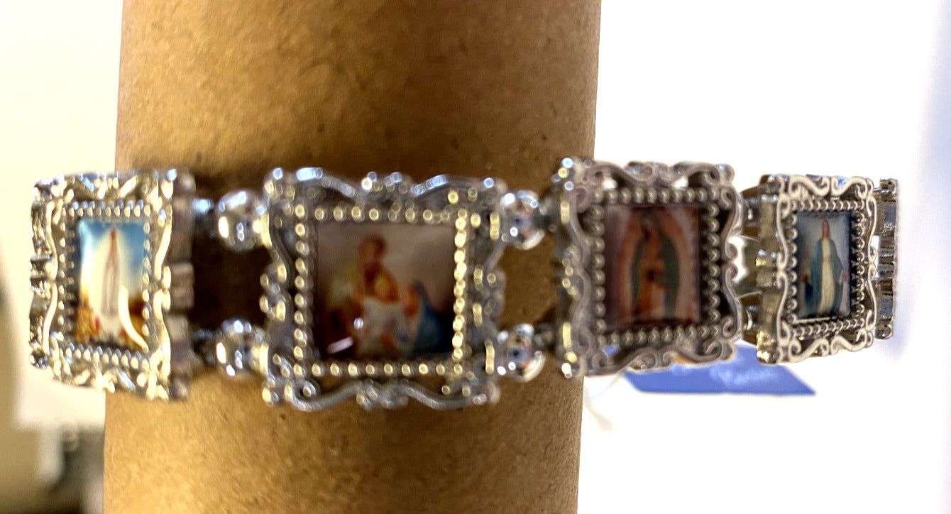 11 Saints Stretch Silver Bracelet, New #AB-82