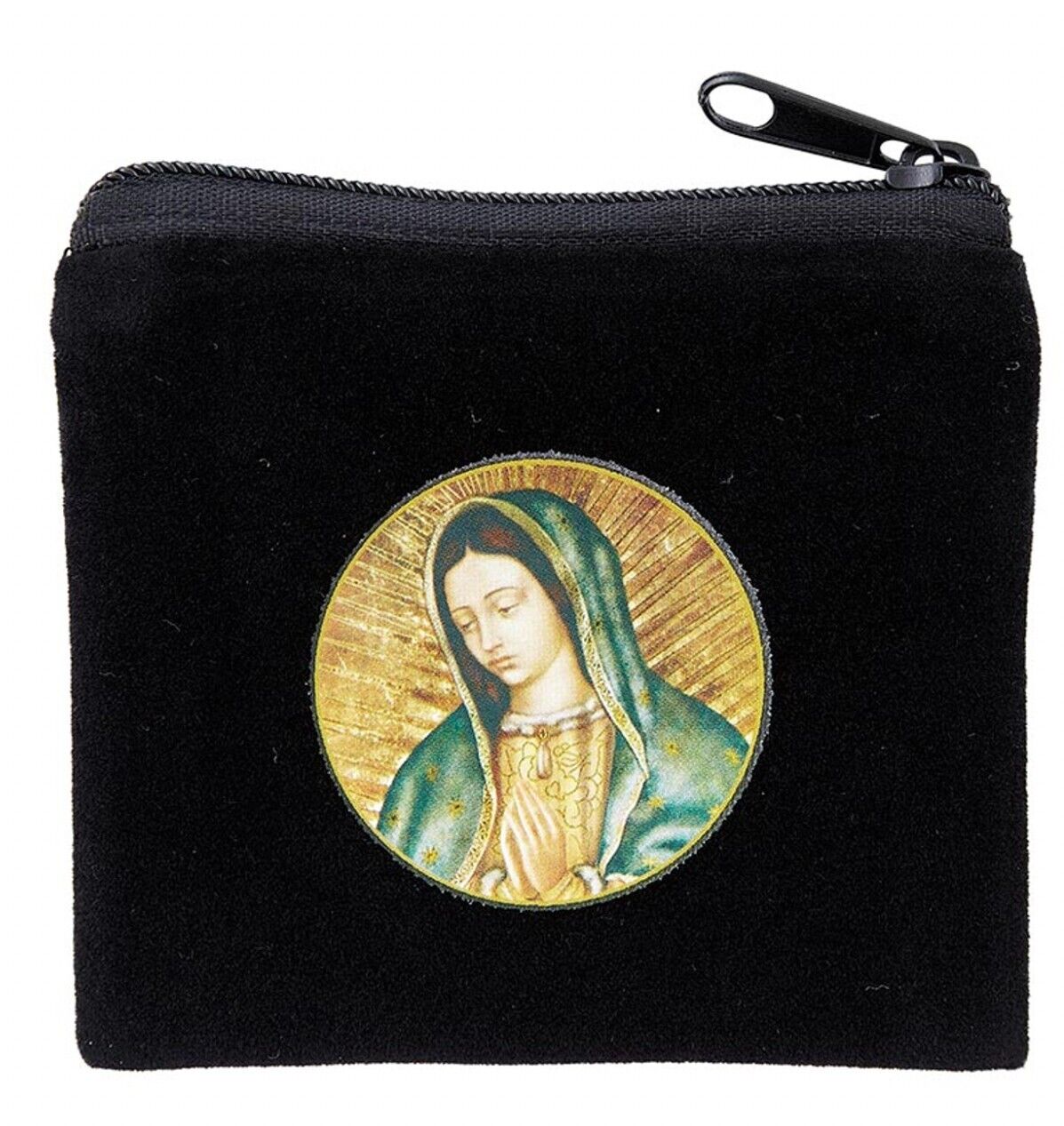 Our Lady of Guadalupe Small Black 3" Zip Rosary Pouch, New #MD-065 - Bob and Penny Lord