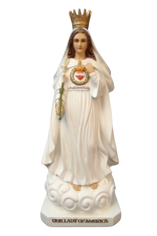 14 inch Our Lady of America Statue hand made in Colombia - Bob and Penny Lord