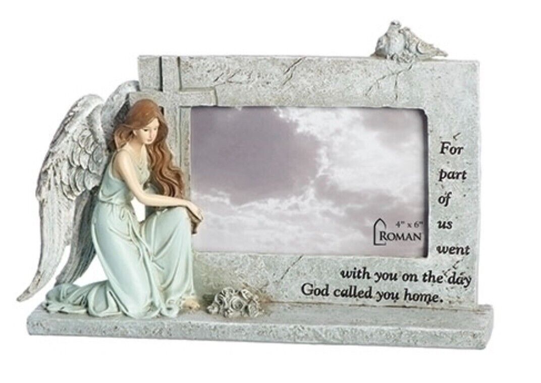 Memorial Kneeling Angel Photo(4"x6") 7" Frame, New #RM-039