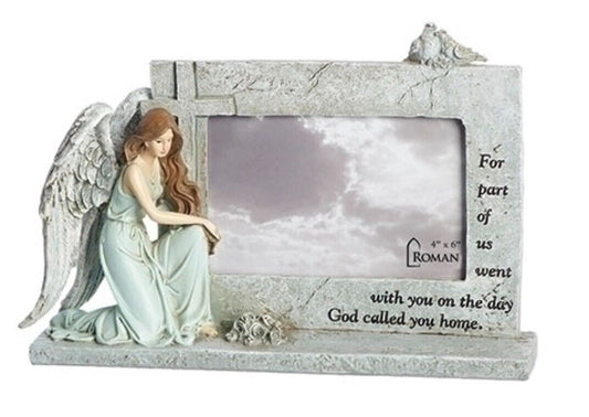 Memorial Kneeling Angel Photo(4"x6") 7" Frame, New #RM-039