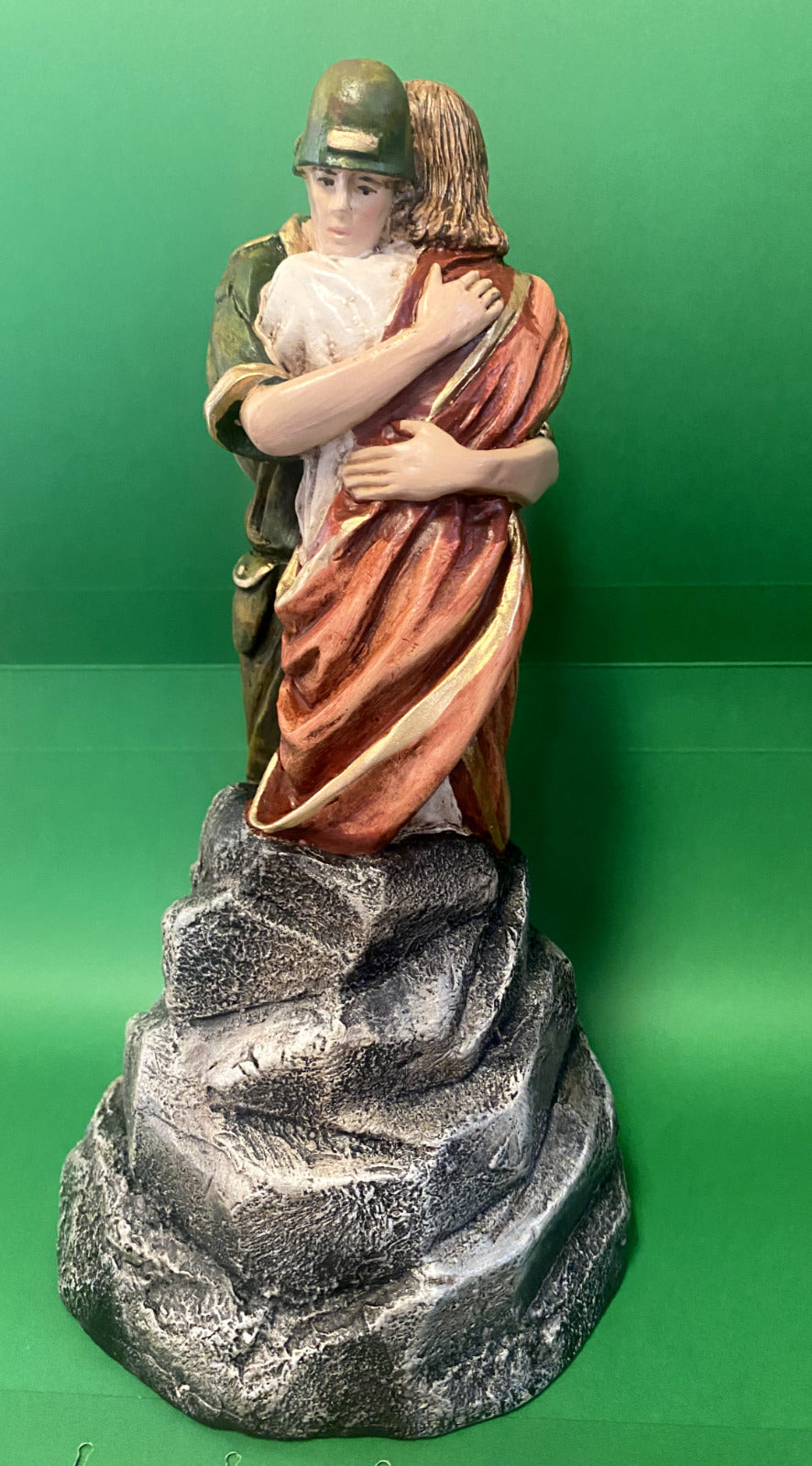 Jesus Hugging a Soldier, Hand Painted 9.25" Statue, New from Colombia #L022 - Bob and Penny Lord