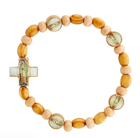 Our Lady of Guadalupe Wood Bead Bracelet, New #MD-046