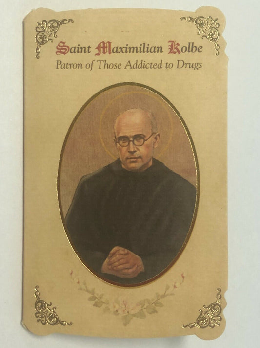 Saint Maximilian Kolbe(Patron St of Drug Addicts) Prayer Card+Medal, New#PCM-022 - Bob and Penny Lord