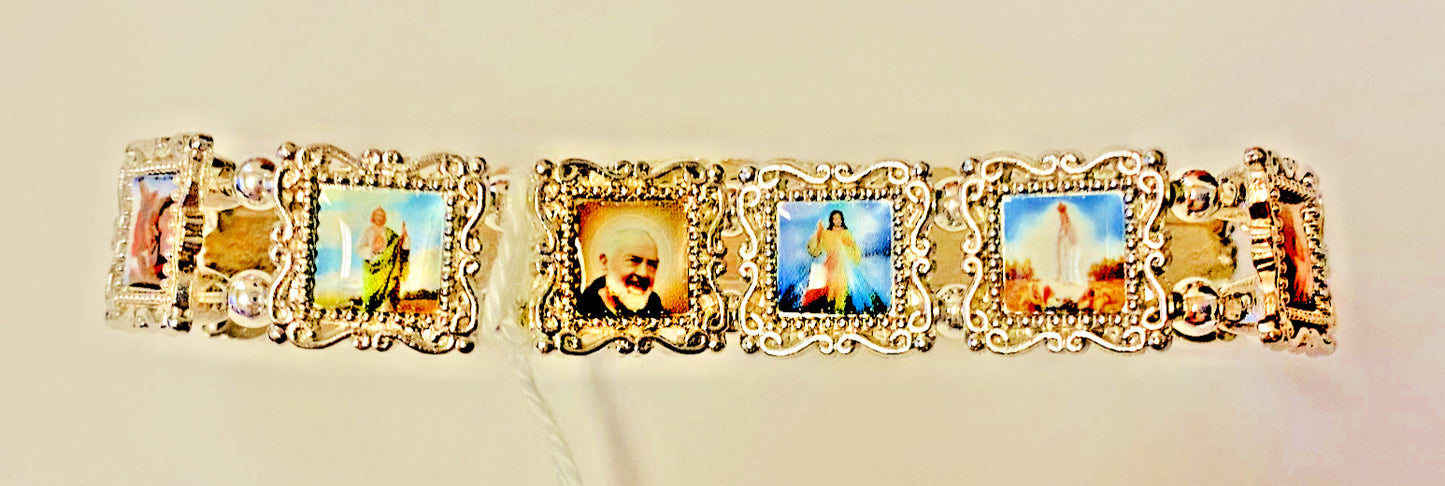 11 Saints Stretch Silver Bracelet, New #AB-82