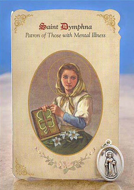 Saint Dymphna Patron of  Mnetal Disorders Prayer Card  Medal, New #PCM-012