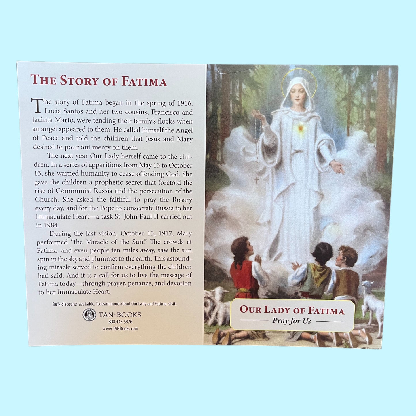 Our Lady of Fatima Prayer Card with the Fatima Prayers