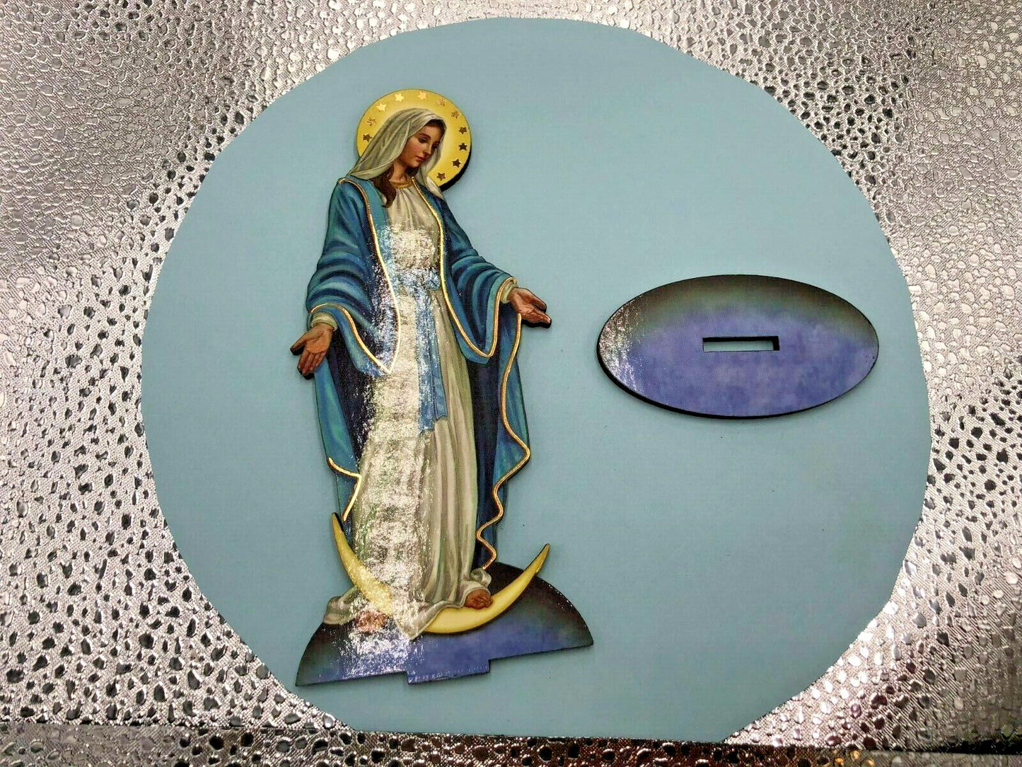 Our Lady of Grace 6" Laser Image on Thin Wood Statue, New #032 - Bob and Penny Lord