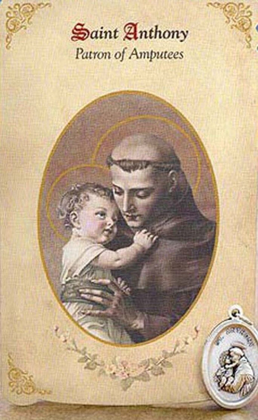 Saint Anthony/ Patron of Amputees, Prayer Card + Medal, New from Italy #PCM-04 - Bob and Penny Lord