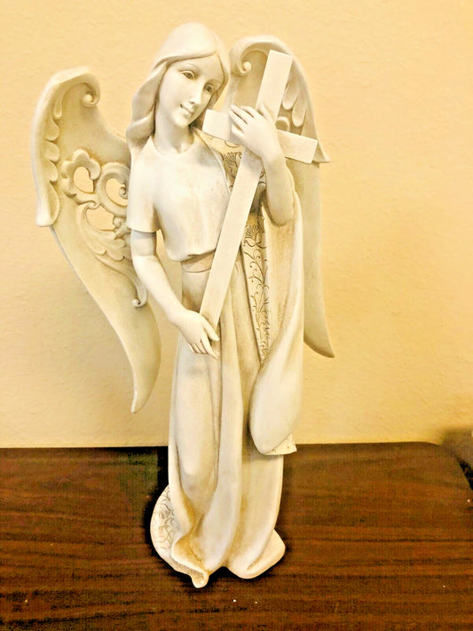 Angel Holding Cross Outdoor Garden Statue 18.5", New #RM-037