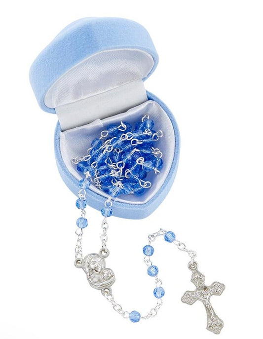 Blue Heart Case with Blue Glass Rosary, New # AB-049-2 - Bob and Penny Lord