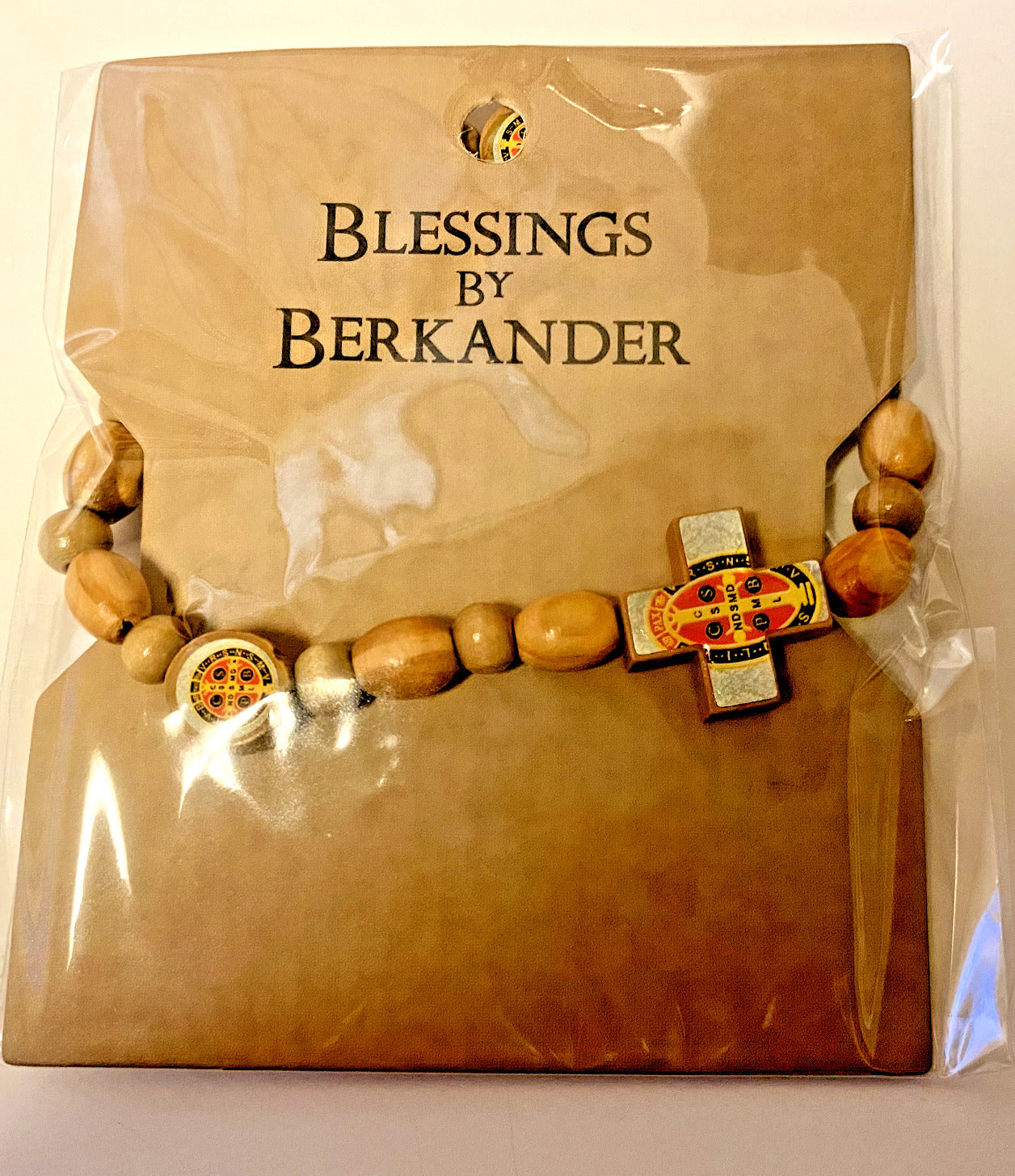 Saint Benedict Wood Bead Bracelet, New #MD-077