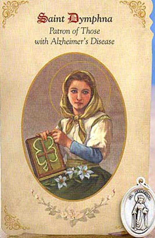 Saint Dymphna (Patron of Alzheimer's Disease) Prayer Card+  Medal, New #PCM-010