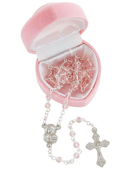 Pink Heart Case with  Pink Glass Rosary, New # AB-049-1