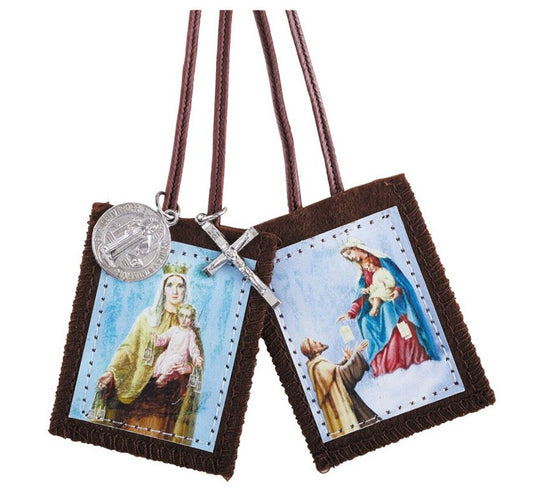 Our Lady of Mount Carmel & St Simon Stock Brown Scapular, New #MD-053