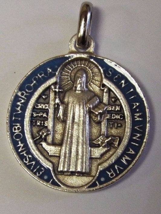 Saint Benedict Enamel 2 tone Medal, From Italy, New - Bob and Penny Lord