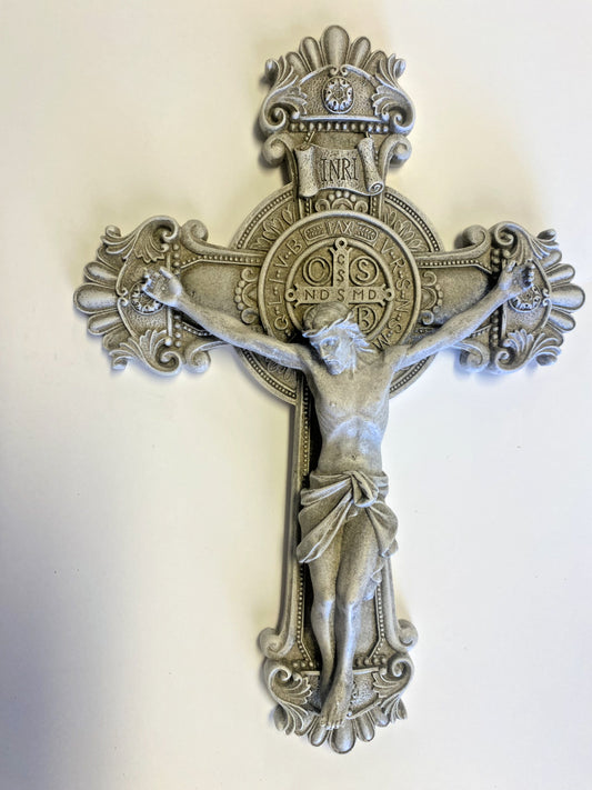 Saint Benedict 10.50" Stone Crucifix,  New - Bob and Penny Lord