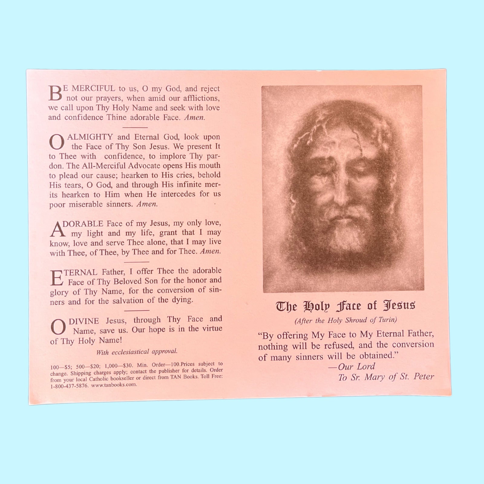 The Holy Face of Jesus Prayer Card - Bob and Penny Lord