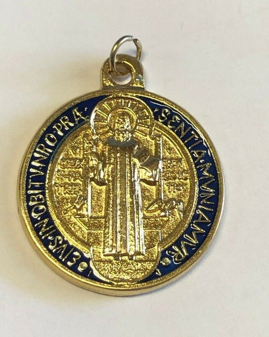 Saint Benedict Enamel 2 tone Medal, From Italy, New - Bob and Penny Lord