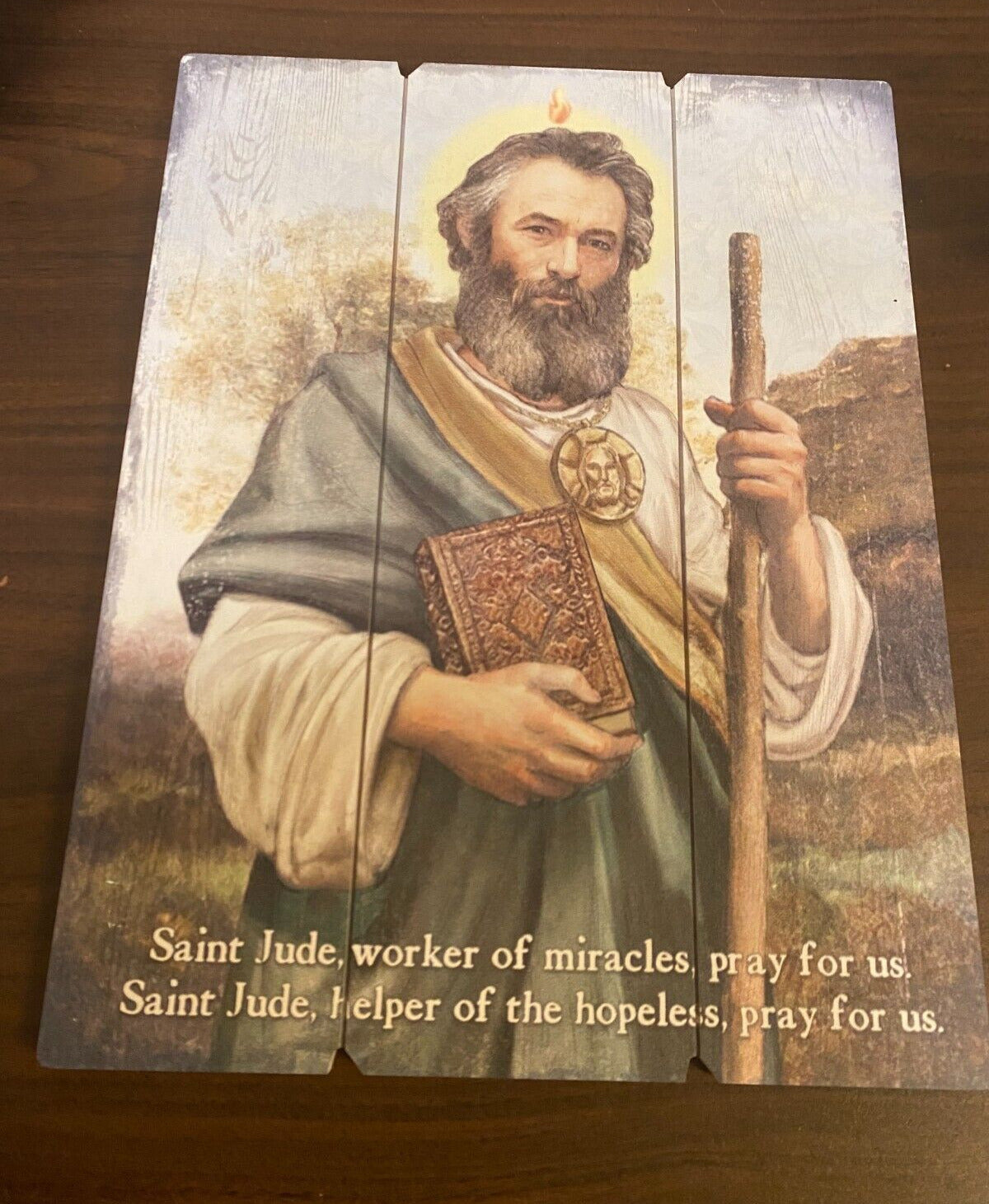 Saint Jude Image set on Wood Pallet, New - Bob and Penny Lord